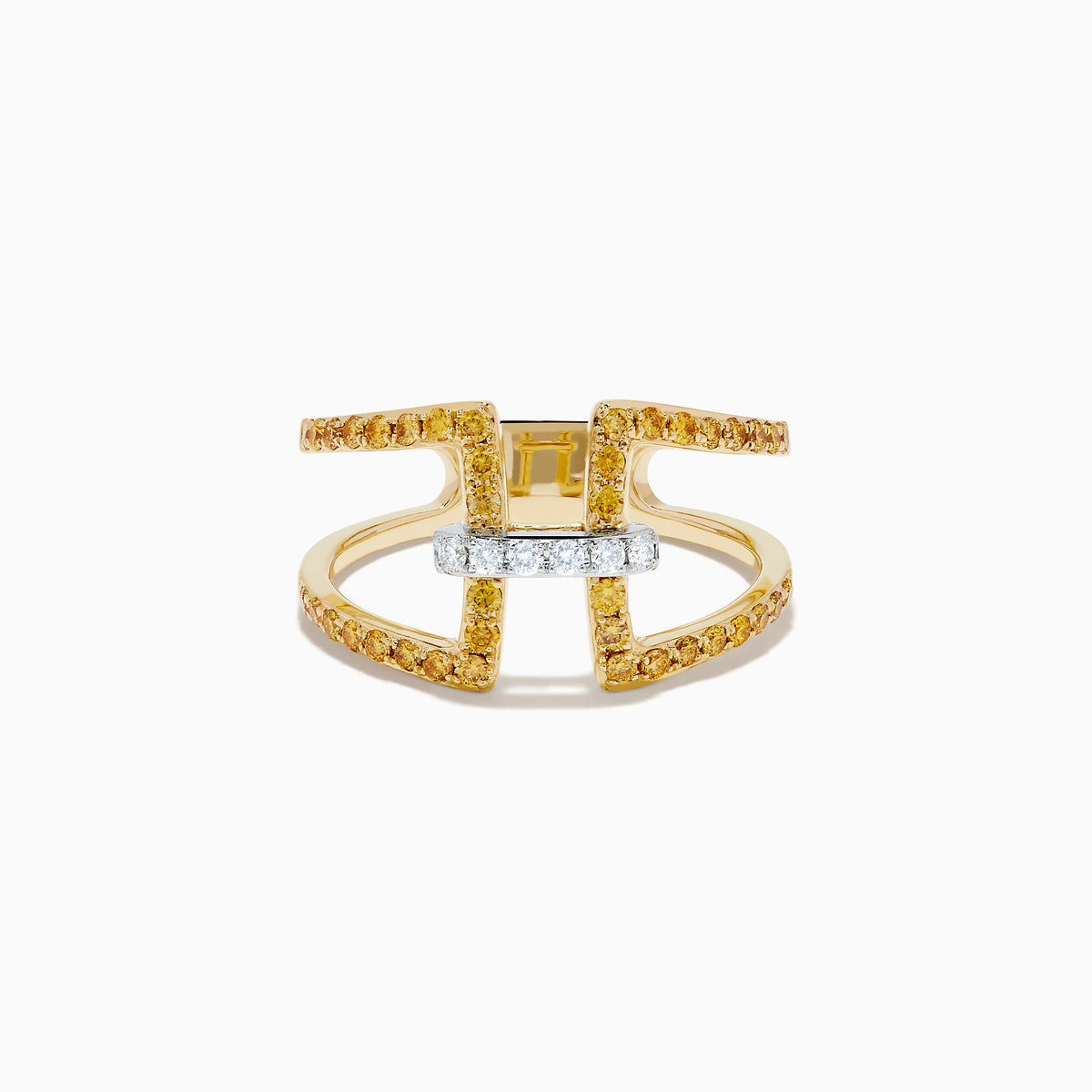 14K Two-Tone Gold Yellow and White Diamond Open Geometric Ring