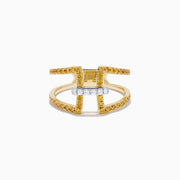 14K Two-Tone Gold Yellow and White Diamond Open Geometric Ring