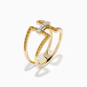 14K Two-Tone Gold Yellow and White Diamond Open Geometric Ring