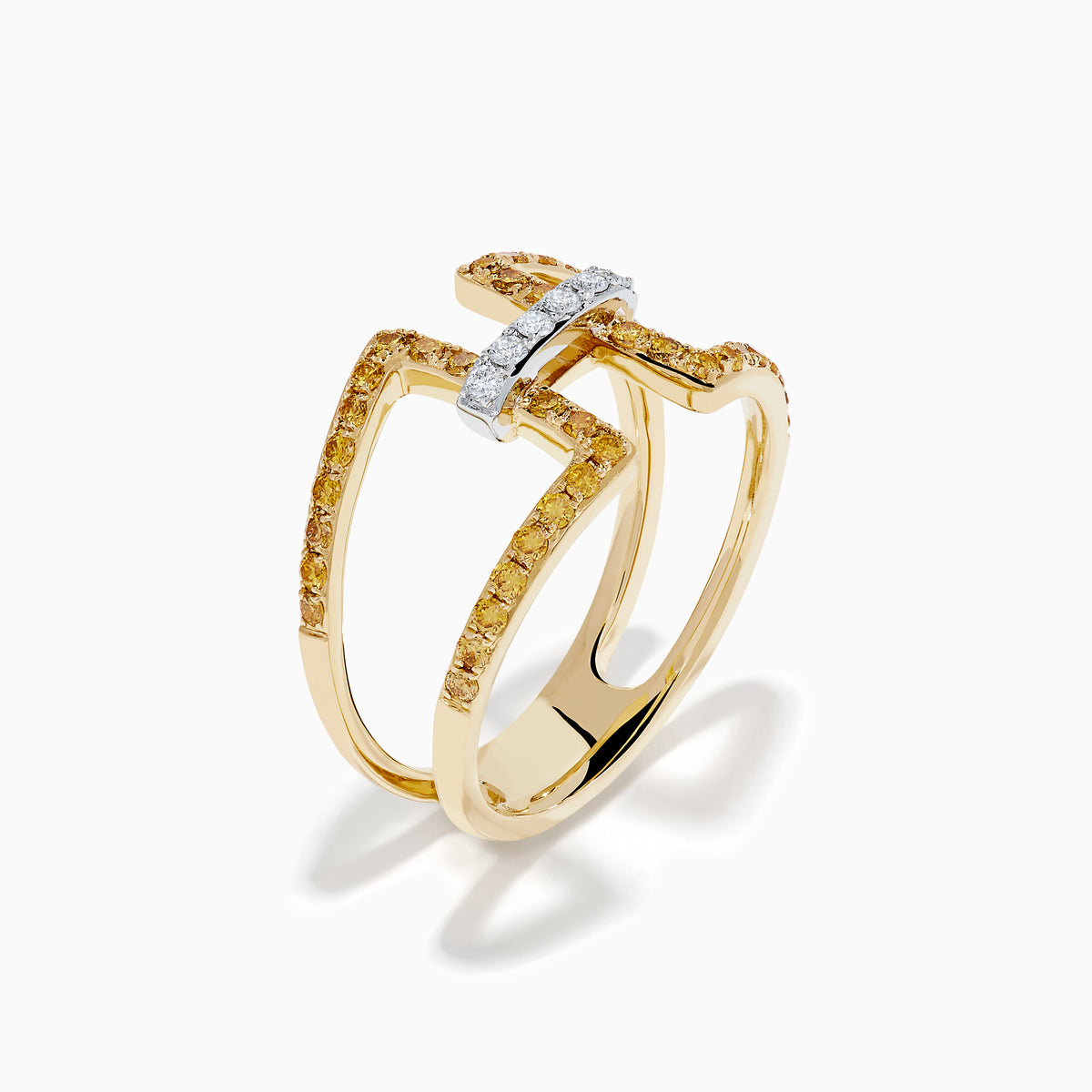 14K Two-Tone Gold Yellow and White Diamond Open Geometric Ring
