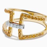 14K Two-Tone Gold Yellow and White Diamond Open Geometric Ring