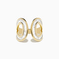 The DOro 14K Yellow Gold Diamond Open Ring features two parallel oval shapes encrusted with diamonds, displayed on a plain white background.