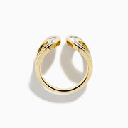 The DOro 14K Yellow Gold Diamond Open Ring features two parallel oval shapes encrusted with diamonds, displayed on a plain white background.
