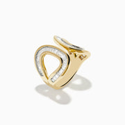 The DOro 14K Yellow Gold Diamond Open Ring features two parallel oval shapes encrusted with diamonds, displayed on a plain white background.