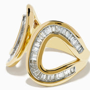 The DOro 14K Yellow Gold Diamond Open Ring features two parallel oval shapes encrusted with diamonds, displayed on a plain white background.