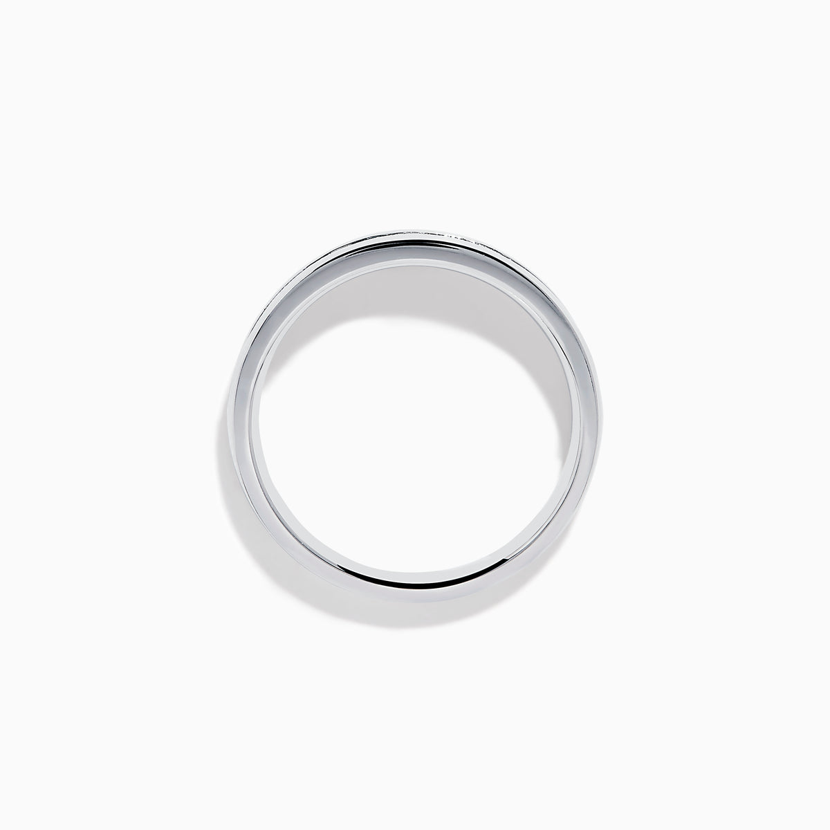 The Mens Bella Bleu 14K White Gold White and Blue Diamond Ring features alternating blue and white diamonds set in a channel across the top, displayed on a plain white background.