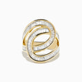 The DOro 14K Yellow Gold Diamond Statement Ring features two intertwined loops set with rectangular-cut clear diamonds, shown against a plain white background.