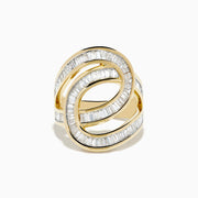 The DOro 14K Yellow Gold Diamond Statement Ring features two intertwined loops set with rectangular-cut clear diamonds, shown against a plain white background.
