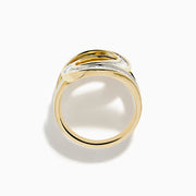 The DOro 14K Yellow Gold Diamond Statement Ring features two intertwined loops set with rectangular-cut clear diamonds, shown against a plain white background.