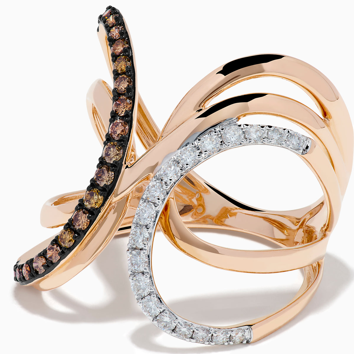 14K Rose Gold Espresso and White Diamond Open Butterfly Ring