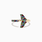 Watercolors 14K Yellow Gold Multi Sapphire Open Whale Tail Ring