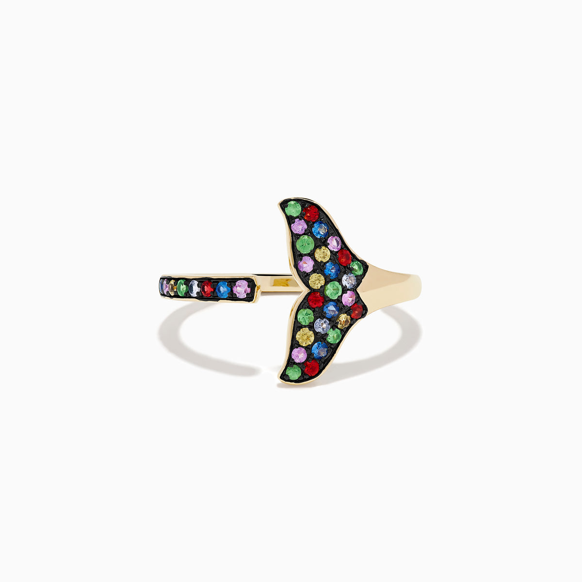 Watercolors 14K Yellow Gold Multi Sapphire Open Whale Tail Ring