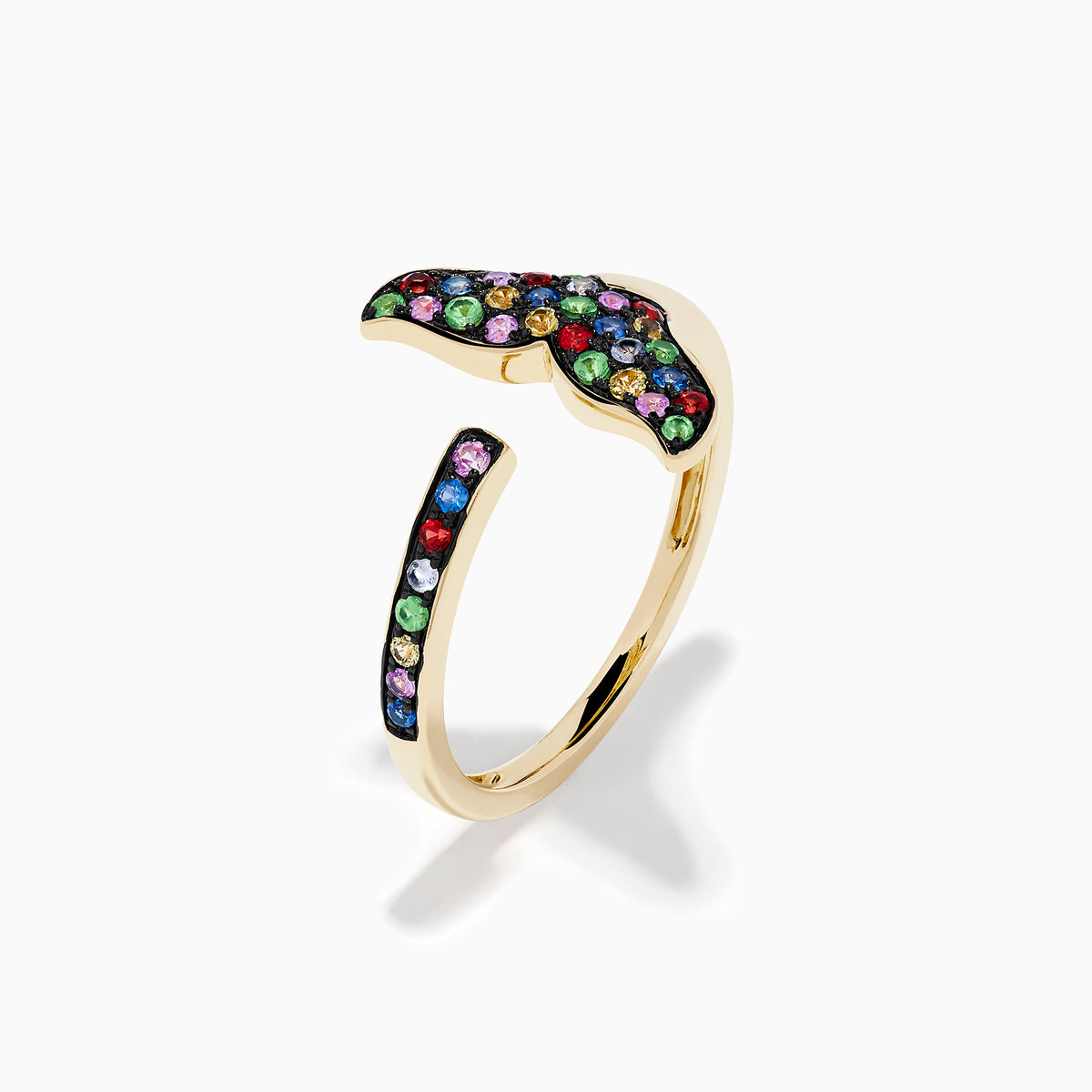 Watercolors 14K Yellow Gold Multi Sapphire Open Whale Tail Ring