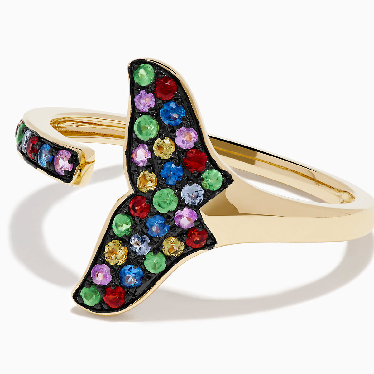 Watercolors 14K Yellow Gold Multi Sapphire Open Whale Tail Ring