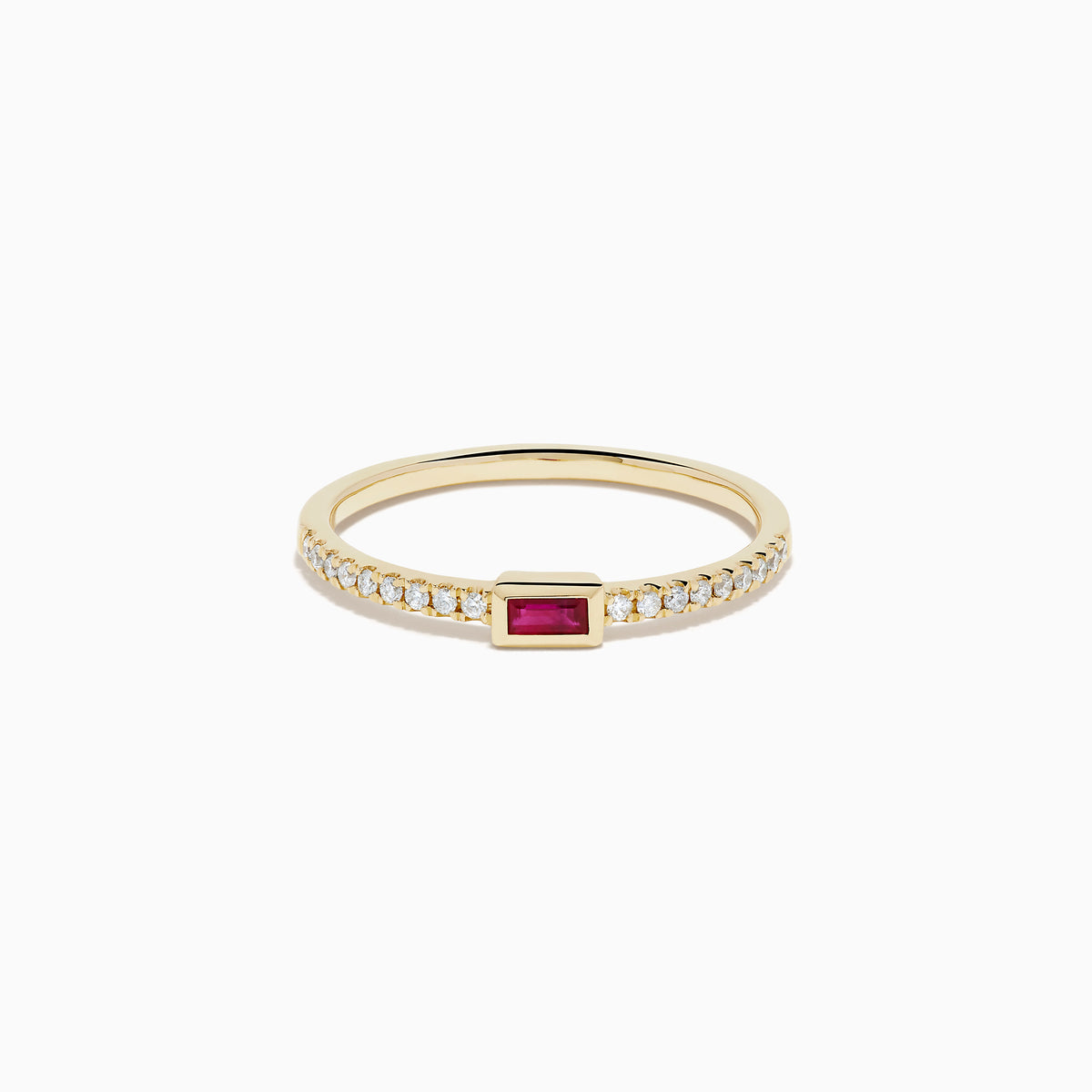 14K Yellow Gold Baguette Ruby and Diamond Pavé Ring