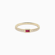 14K Yellow Gold Baguette Ruby and Diamond Pavé Ring