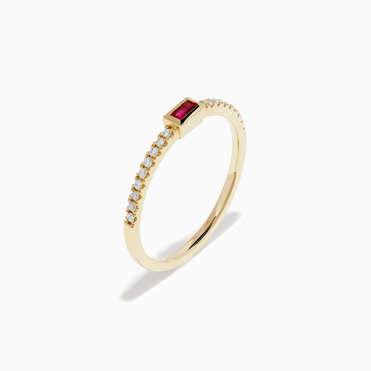 14K Yellow Gold Baguette Ruby and Diamond Pavé Ring
