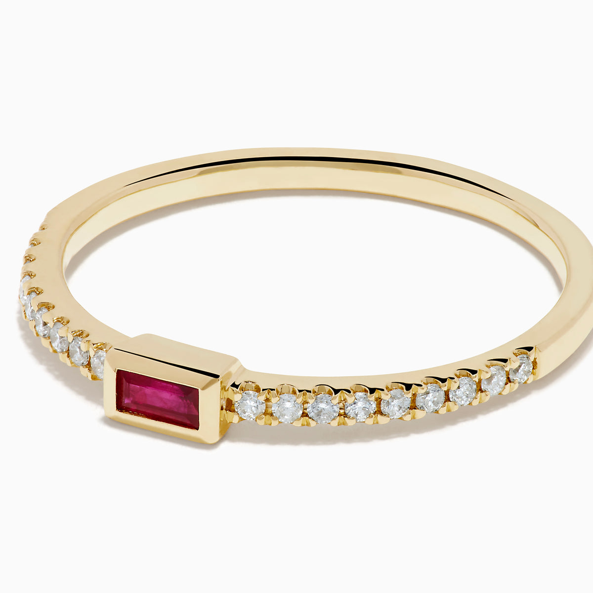 14K Yellow Gold Baguette Ruby and Diamond Pavé Ring