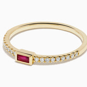14K Yellow Gold Baguette Ruby and Diamond Pavé Ring