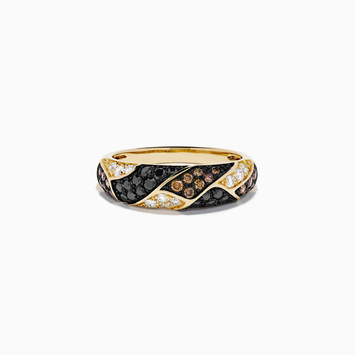 14K Yellow Gold Espresso, Black and White Diamond Chevron Pavé Ring