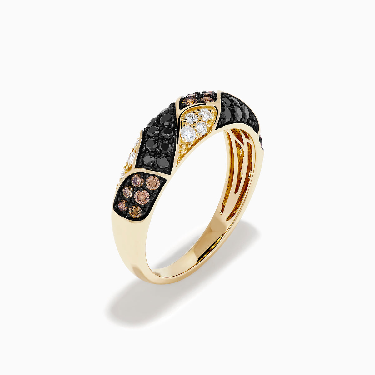 14K Yellow Gold Espresso, Black and White Diamond Chevron Pavé Ring