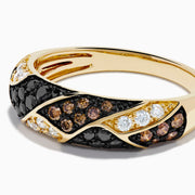 14K Yellow Gold Espresso, Black and White Diamond Chevron Pavé Ring