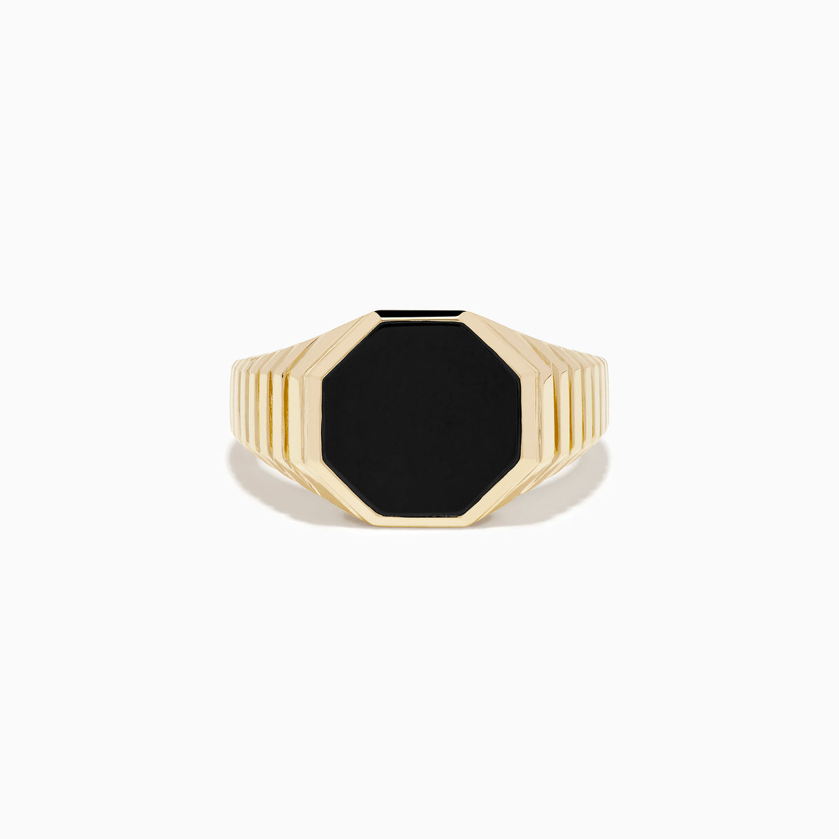 The Men's 14K Yellow Gold Onyx Octagon Ring features a black octagonal onyx face set in yellow gold, shown against a plain white background.