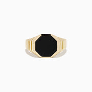 The Men's 14K Yellow Gold Onyx Octagon Ring features a black octagonal onyx face set in yellow gold, shown against a plain white background.