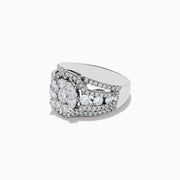 The Bouquet 14K White Gold Diamond Cluster Ring 1.98 TCW features a striking round diamond cluster at the center, accented by additional diamonds on a split shank band for dazzling brilliance.