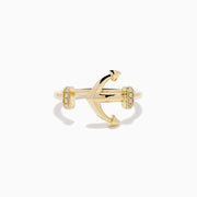 14K Yellow Gold Diamond Open Anchor Ring