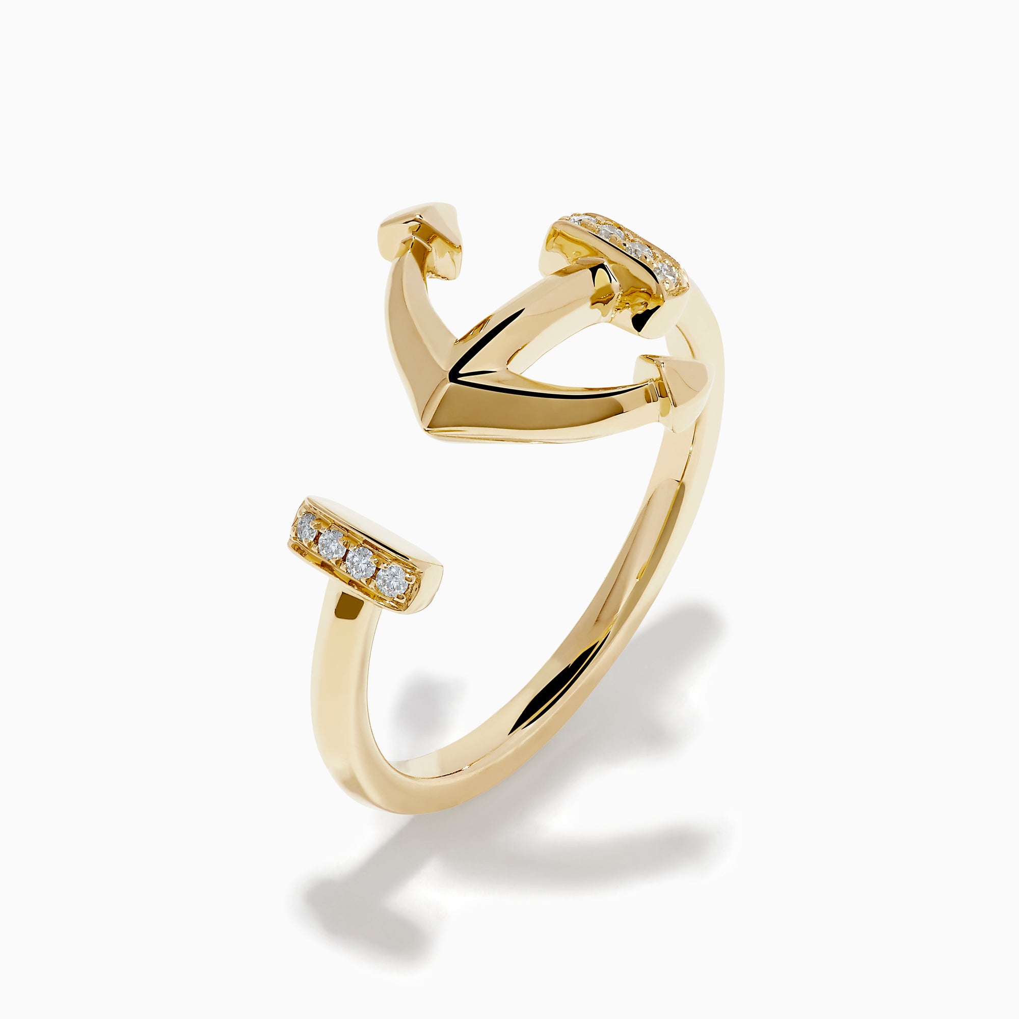 14K Yellow Gold Diamond Open Anchor Ring