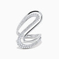 The 14K White Gold Diamond Open S-Curve Statement Ring showcases an elegant swirling open design with sparkling diamonds, displayed against a white background.
