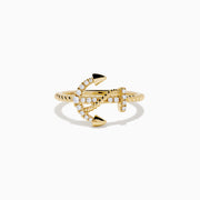 The 14K Yellow Gold Diamond East West Anchor Ring features sparkling diamonds in an east-west setting, crafted in yellow gold and showcased on a plain white background.