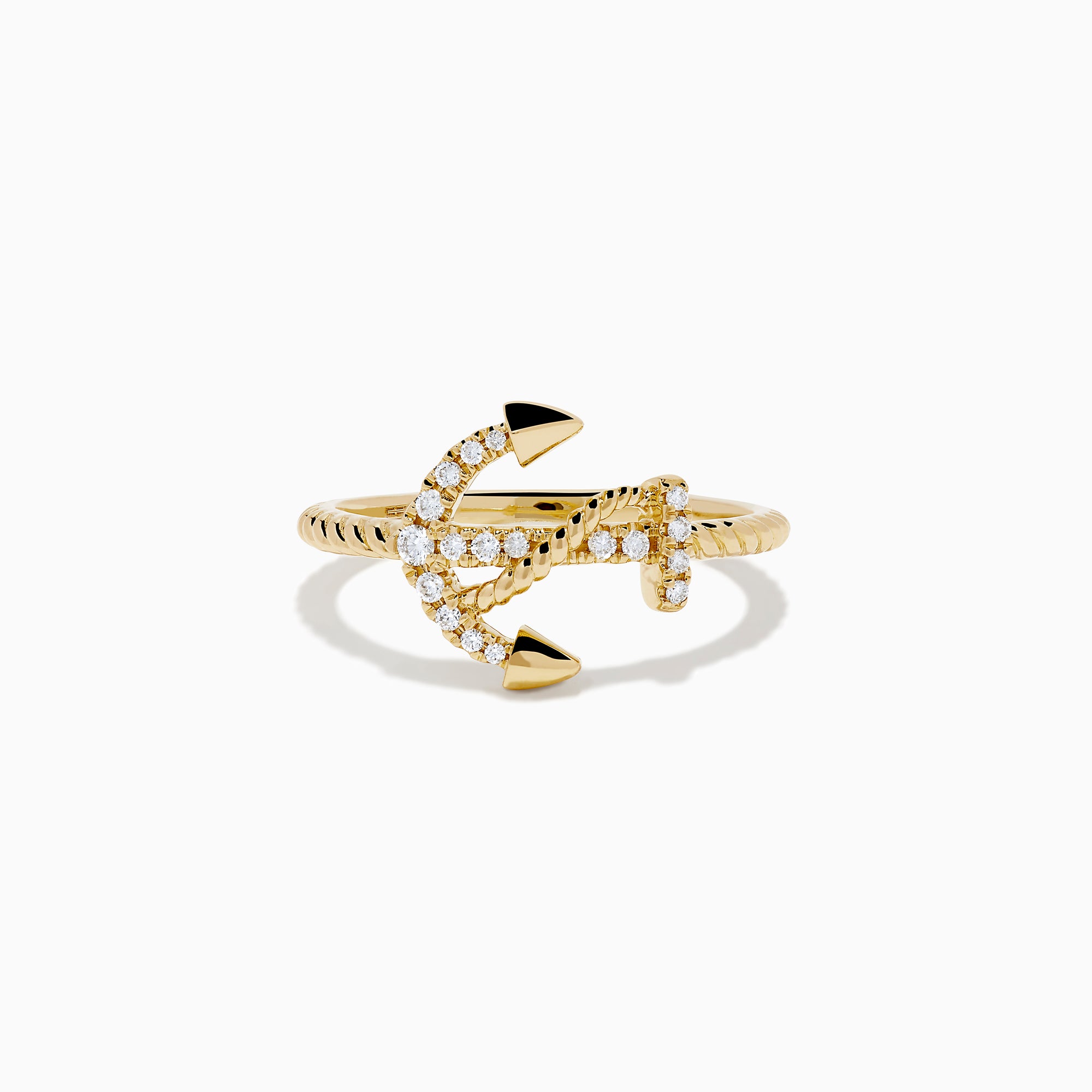 The 14K Yellow Gold Diamond East West Anchor Ring features sparkling diamonds in an east-west setting, crafted in yellow gold and showcased on a plain white background.