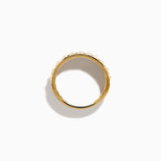 The 14K Yellow Gold Studded Diamond Band features a wide band with a geometric pyramid design and two horizontal rows of small round diamonds set in the center.