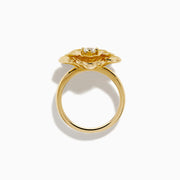 The 14K Yellow Gold Diamond Sculpted Flower Ring features five textured petals and a sparkling round diamond at the center, displayed on a white background.