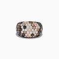 The 14K Rose Gold Black, White and Espresso Wide Dome Ring features a vibrant array of colored stones, adding bold charm to any outfit.