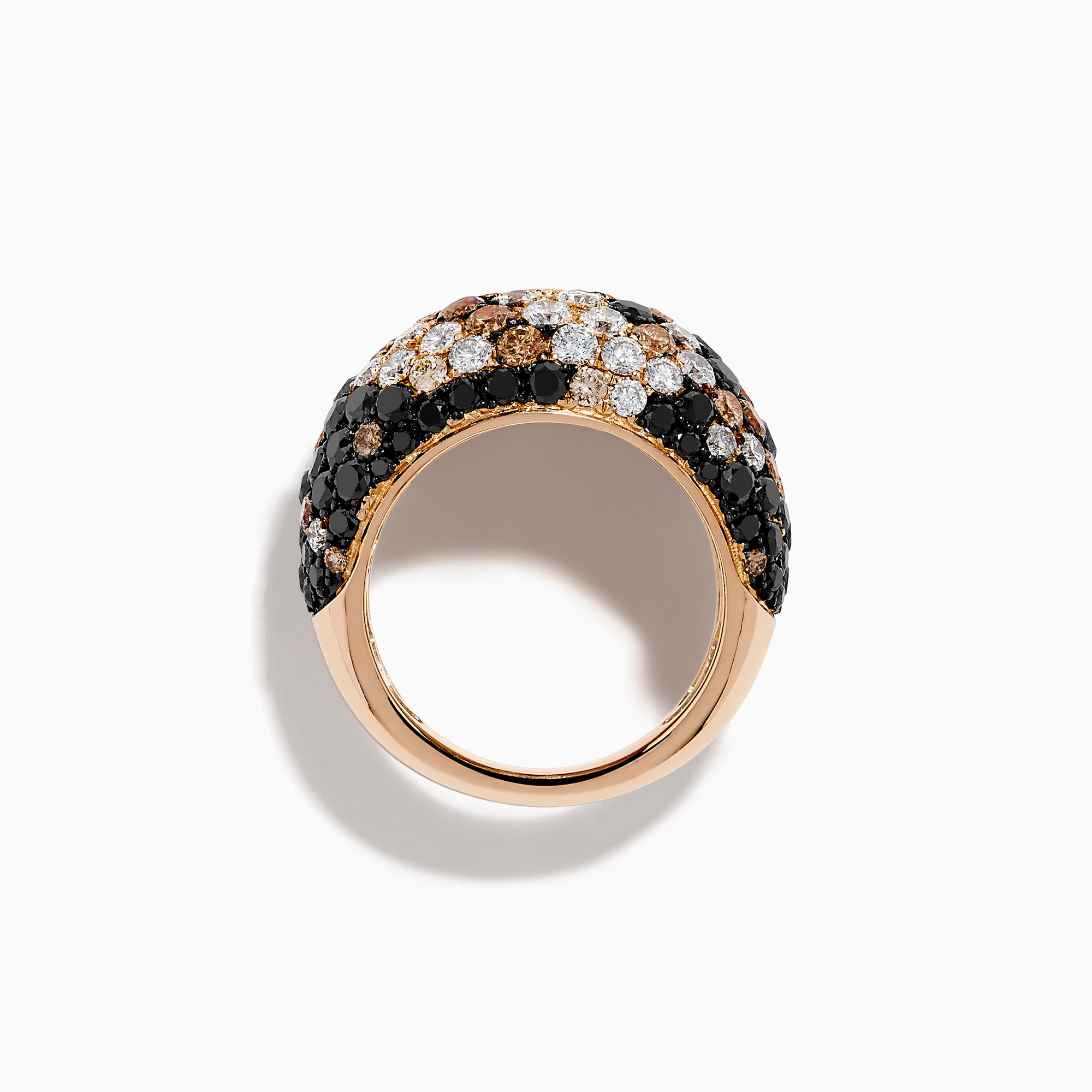 The 14K Rose Gold Black, White and Espresso Wide Dome Ring features a vibrant array of colored stones, adding bold charm to any outfit.