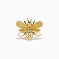 The 14K Yellow Gold Diamond Honeybee Ring features a bee design with textured wings and a striped body accented by sparkling diamonds.