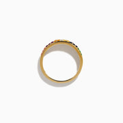 The Watercolors 14K Yellow Gold Multi Sapphire and Diamond Scattered Ring showcases vibrant sapphires in red, yellow, green, blue, and purple hues set across the gold band.