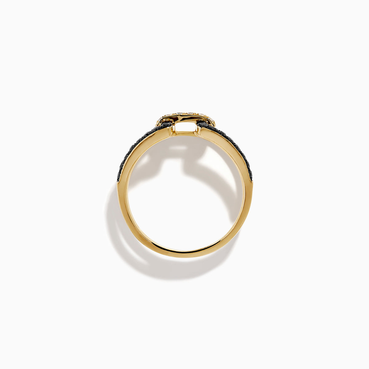 14K Yellow Gold Black and White Diamond Open Geometric Ring