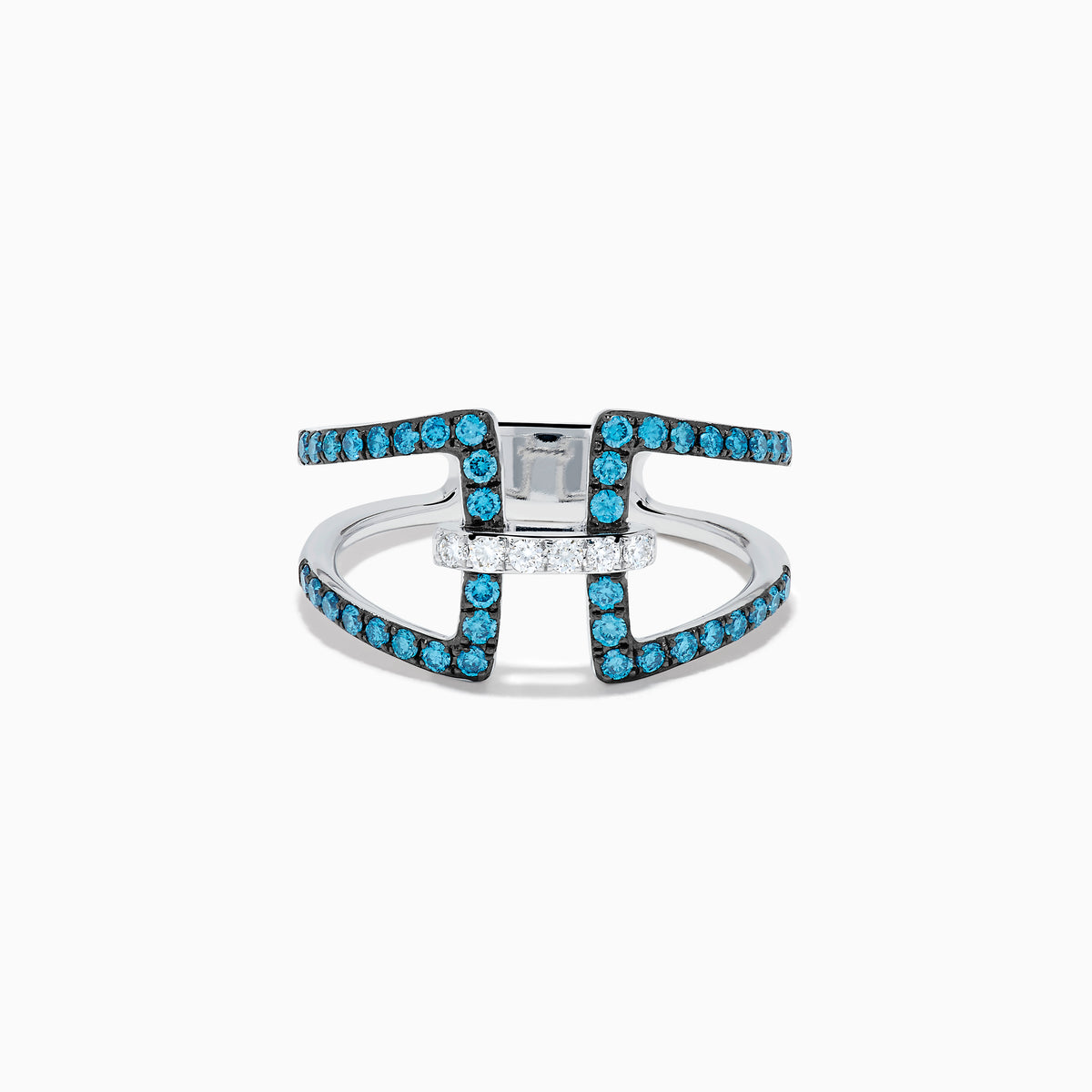 14K White Gold Blue and White Diamond Open Geometric Ring