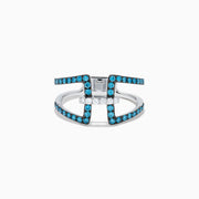 14K White Gold Blue and White Diamond Open Geometric Ring