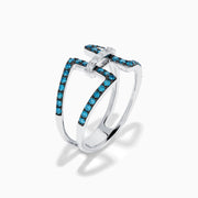14K White Gold Blue and White Diamond Open Geometric Ring