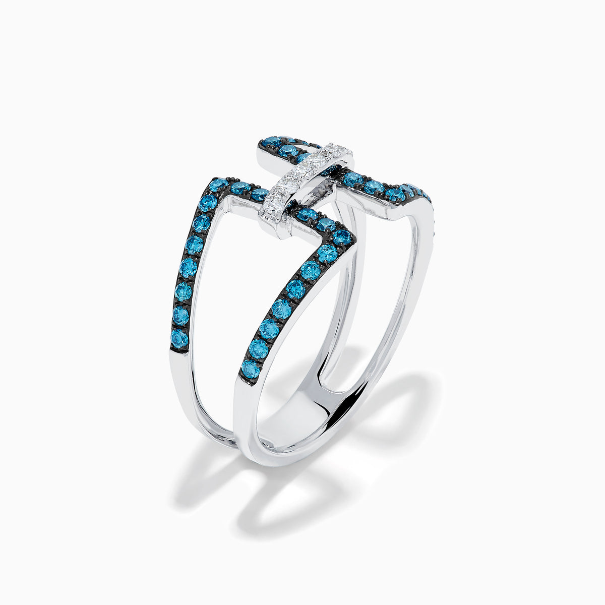 14K White Gold Blue and White Diamond Open Geometric Ring