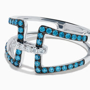 14K White Gold Blue and White Diamond Open Geometric Ring