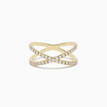 The Doro 14K Yellow Gold Diamond Crossover Ring features an X-shaped design adorned with 0.37 TCW of sparkling diamonds, set against a plain white background.
