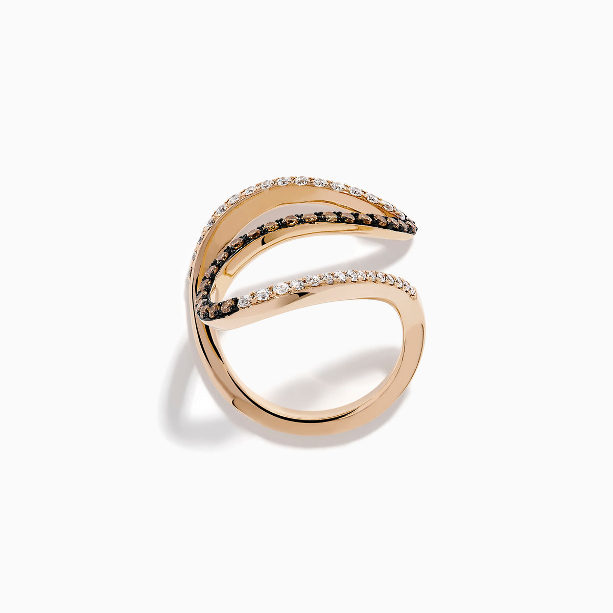 14K Rose Gold Espresso and White Diamond Pave Wave Ring