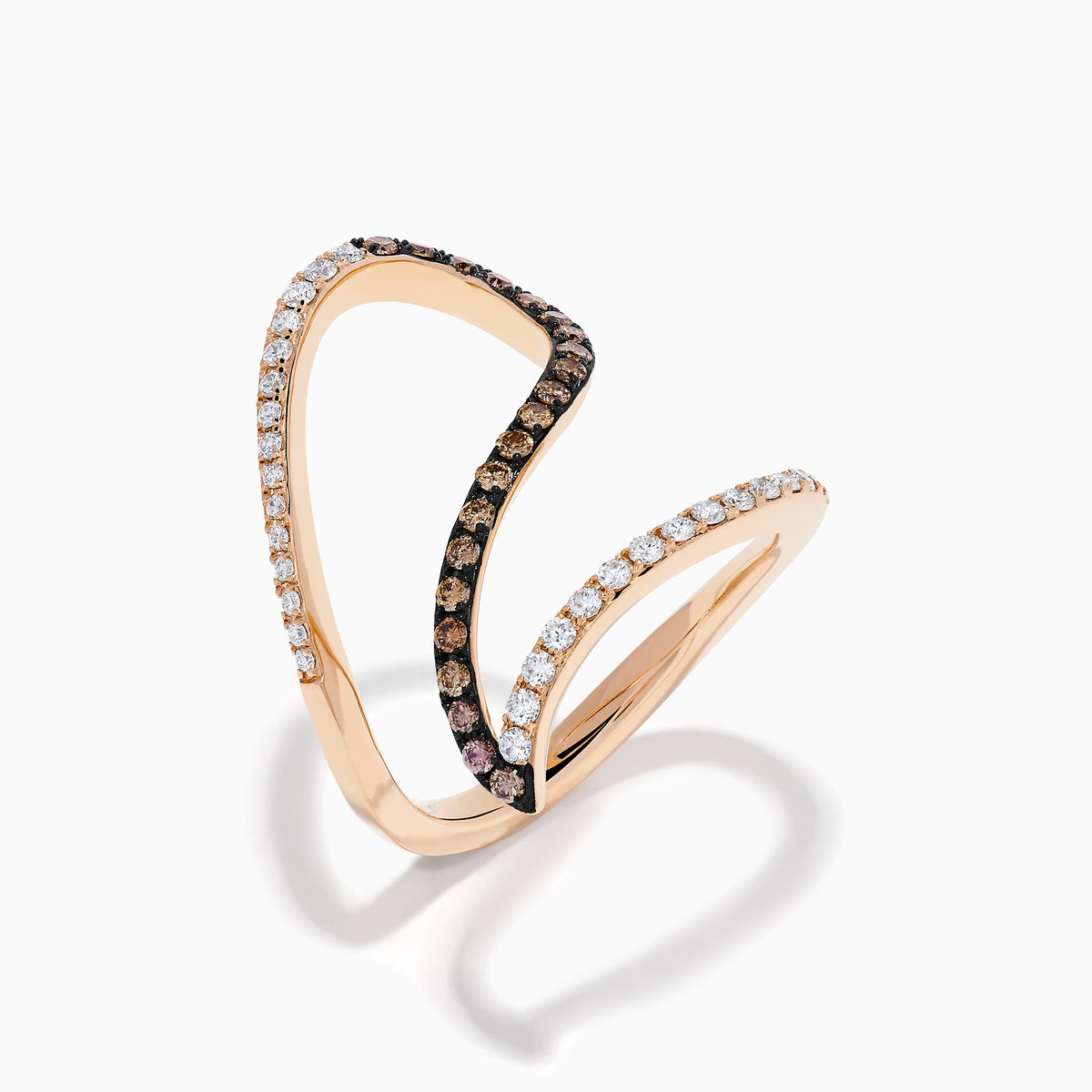 14K Rose Gold Espresso and White Diamond Pave Wave Ring