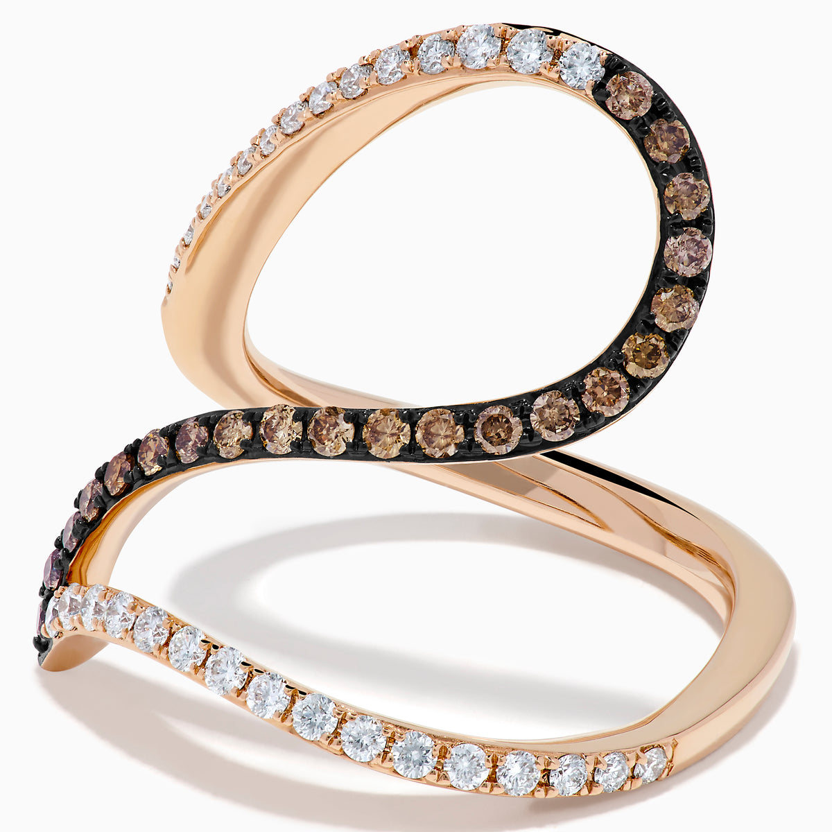 14K Rose Gold Espresso and White Diamond Pave Wave Ring